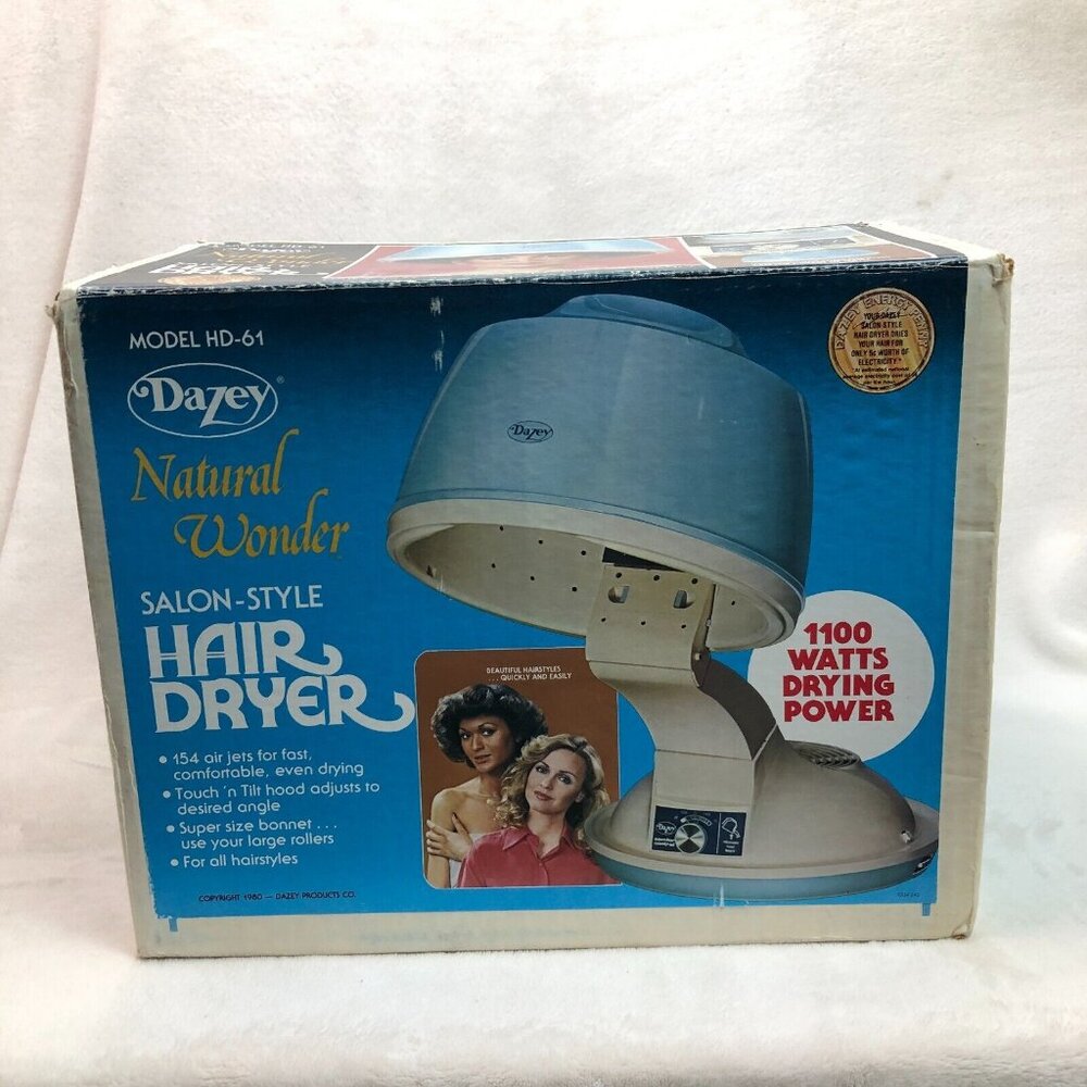 Vintage 1980 Dazey Natural Wonder Salon-Style Hair Dryer HD-61 Blue (Working)